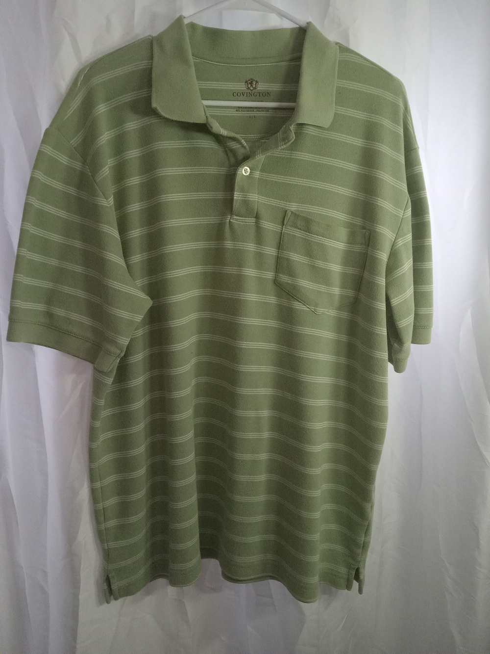 Covington Men's Sage Green Striped Polo with Chest Pocket